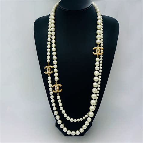 chanel pearl necklace cheap|chanel long necklace with pearls.